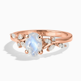 18KT Rose Gold Vermeil Oval Moonstone Branch-Like Ring - Sylvan Charm Front View