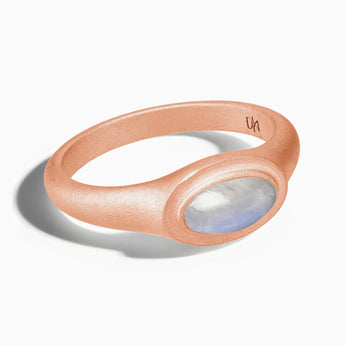 18KT Rose Gold Vermeil Oval Moonstone Sandblasted Ring - The Horizon Front View