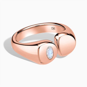 18KT Rose Gold Vermeil Oval Moonstone Signet Ring - Close at Hand Front View