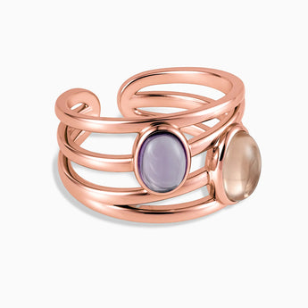 18KT Rose Gold Vermeil Oval Morganite & Amethyst Ring - Echo of Balance Front View