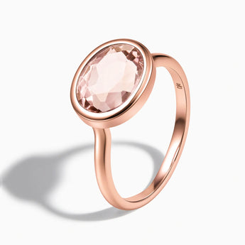 18KT Rose Gold Vermeil Oval Morganite Bezel Ring - Contour Side View