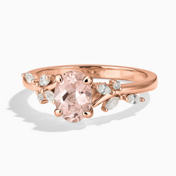18KT Rose Gold Vermeil Oval Morganite Branch-Like Ring - Sylvan Charm Front View
