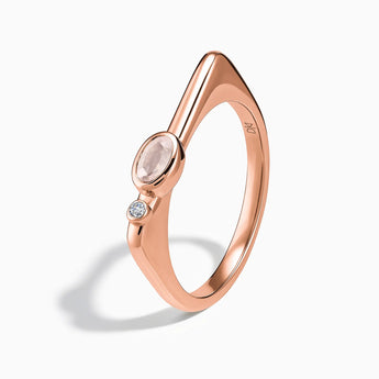 18KT Rose Gold Vermeil Oval Morganite Puzzle Stacking Ring - Minimal Form Side View