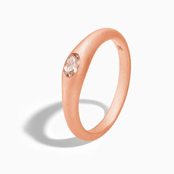 18KT Rose Gold Vermeil Oval Morganite Sandblasted Ring - Essence Side View