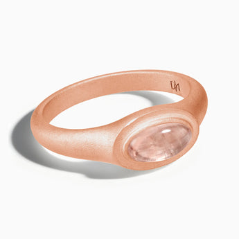 18KT Rose Gold Vermeil Oval Morganite Sandblasted Ring - The Horizon Front View