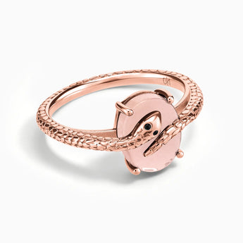 18KT Rose Gold Vermeil Oval Morganite Wrap Serpent Ring - Coiled Sanctum Front View
