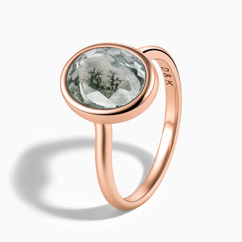18KT Rose Gold Vermeil Oval Moss Agate Bezel Ring - Harmony Side View