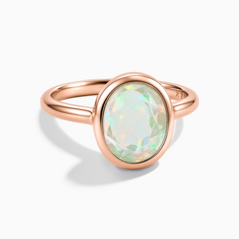 18KT Rose Gold Vermeil Oval Opal Bezel Ring - Harmony Front View