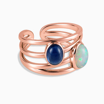18KT Rose Gold Vermeil Oval Opal & Blue Sapphire Ring - Echo of Balance Front View