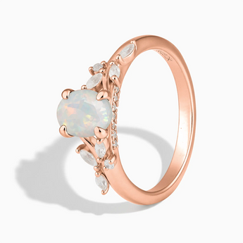 18KT Rose Gold Vermeil Oval Opal Branch-Like Ring - Sylvan Charm Side View