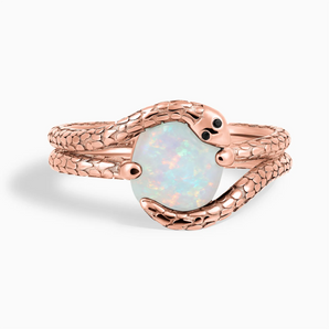 18KT Rose Gold Vermeil Oval Opal Coil Ring - Serpent's Embrace Front View