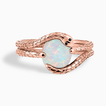 18KT Rose Gold Vermeil Oval Opal Coil Ring - Serpent's Embrace Front View