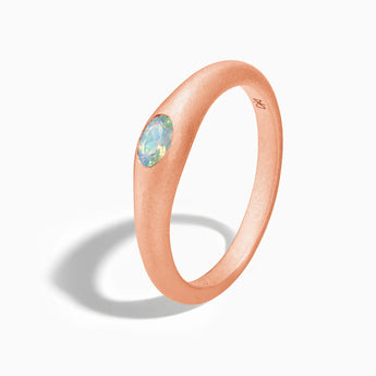 18KT Rose Gold Vermeil Oval Opal Sandblasted Ring - Essence Side View