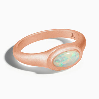 18KT Rose Gold Vermeil Oval Opal Sandblasted Ring - The Horizon Front View