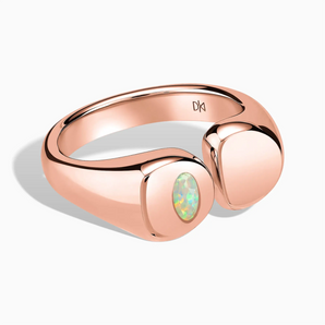 18KT Rose Gold Vermeil Oval Opal Signet Ring - Close at Hand Front View