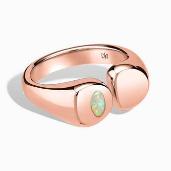 18KT Rose Gold Vermeil Oval Opal Signet Ring - Close at Hand Front View