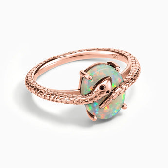 18KT Rose Gold Vermeil Oval Opal Wrap Serpent Ring - Coiled Sanctum Front View