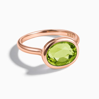 18KT Rose Gold Vermeil Oval Peridot Bezel Ring - Contour Front View