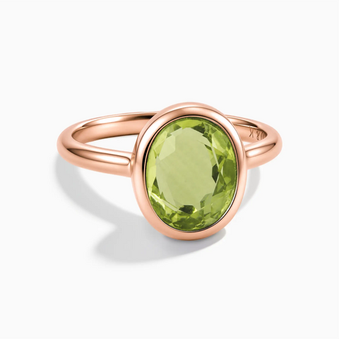 18KT Rose Gold Vermeil Oval Peridot Bezel Ring - Harmony Front View