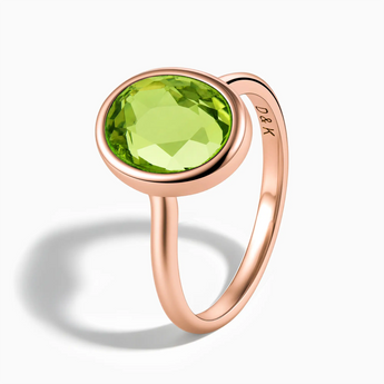 18KT Rose Gold Vermeil Oval Peridot Bezel Ring - Harmony Side View