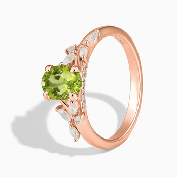 18KT Rose Gold Vermeil Oval Peridot Branch-Like Ring - Sylvan Charm Side View