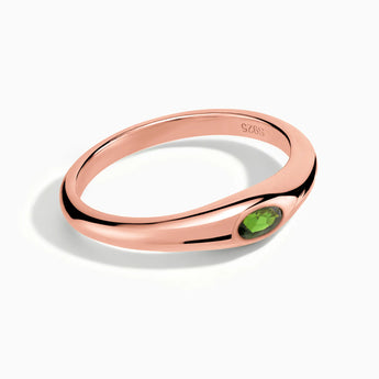 18KT Rose Gold Vermeil Oval Peridot Dome Ring - Orbis Stack Front View