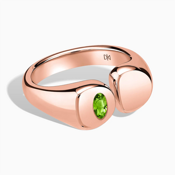 18KT Rose Gold Vermeil Oval Peridot Signet Ring - Close at Hand Front View