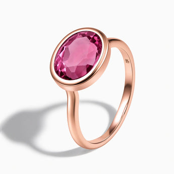 18KT Rose Gold Vermeil Oval Pink Tourmaline Bezel Ring - Contour Side View