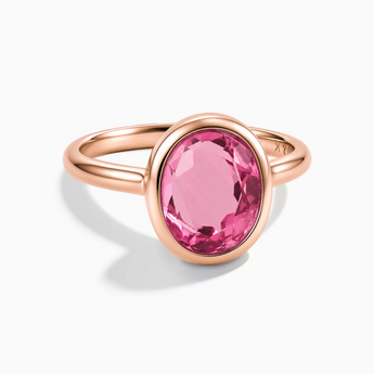 18KT Rose Gold Vermeil Oval Pink Tourmaline Bezel Ring - Harmony Front View