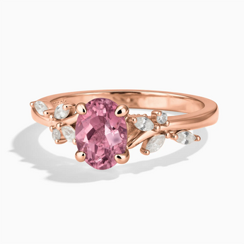 18KT Rose Gold Vermeil Oval Pink Tourmaline Branch-Like Ring - Sylvan Charm Front View