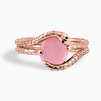 18KT Rose Gold Vermeil Oval Pink Tourmaline Coil Ring - Serpent's Embrace Front View