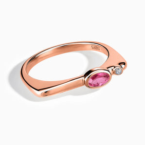 18KT Rose Gold Vermeil Oval Pink Tourmaline Puzzle Stacking Ring - Minimal Form Front View