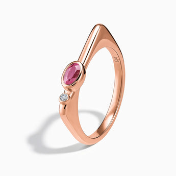 18KT Rose Gold Vermeil Oval Pink Tourmaline Puzzle Stacking Ring - Minimal Form Side View