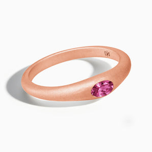 18KT Rose Gold Vermeil Oval Pink Tourmaline Sandblasted Ring - Essence Front View