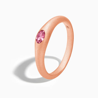18KT Rose Gold Vermeil Oval Pink Tourmaline Sandblasted Ring - Essence Side View