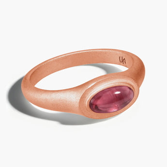 18KT Rose Gold Vermeil Oval Pink Tourmaline Sandblasted Ring - The Horizon Front View