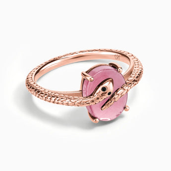 18KT Rose Gold Vermeil Oval Pink Tourmaline Wrap Serpent Ring - Coiled Sanctum Front View