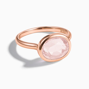 18KT Rose Gold Vermeil Oval Rose Quartz Bezel Ring - Contour Front View