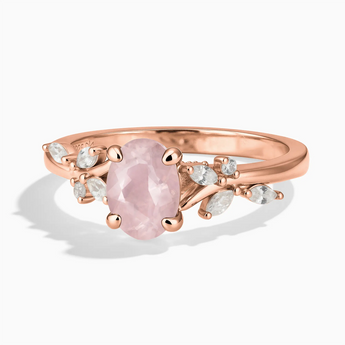 18KT Rose Gold Vermeil Oval Rose Quartz Branch-Like Ring - Sylvan Charm Front View