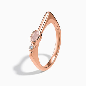 18KT Rose Gold Vermeil Oval Rose Quartz Puzzle Stacking Ring - Minimal Form Side View