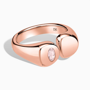 18KT Rose Gold Vermeil Oval Rose Quartz Signet Ring - Close at Hand Front View