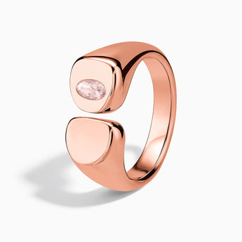 18KT Rose Gold Vermeil Oval Rose Quartz Signet Ring - Close at Hand Side View