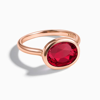 18KT Rose Gold Vermeil Oval Ruby Bezel Ring - Contour Front View