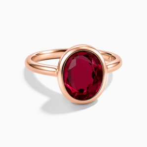 18KT Rose Gold Vermeil Oval Ruby Bezel Ring - Harmony Front View