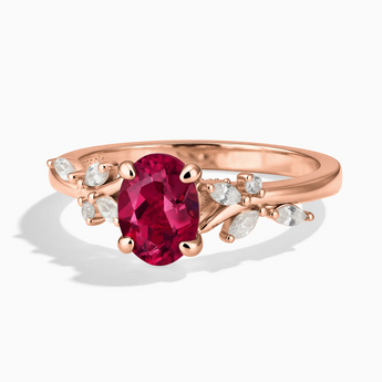 18KT Rose Gold Vermeil Oval Ruby Branch-Like Ring - Sylvan Charm Front View