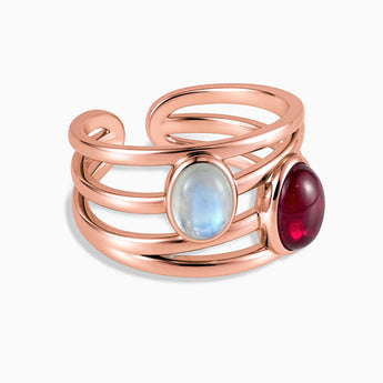 18KT Rose Gold Vermeil Oval Ruby & Moonstone Ring - Echo of Balance Front View