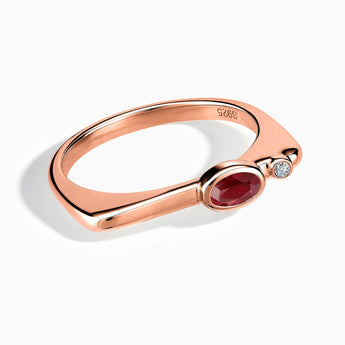 18KT Rose Gold Vermeil Oval Ruby Puzzle Stacking Ring - Minimal Form Front View
