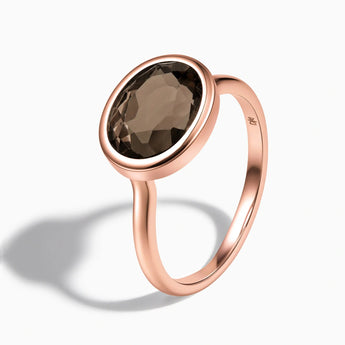 18KT Rose Gold Vermeil Oval Smoky Quartz Bezel Ring - Contour Side View