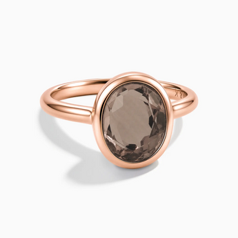 18KT Rose Gold Vermeil Oval Smoky Quartz Bezel Ring - Harmony Front View