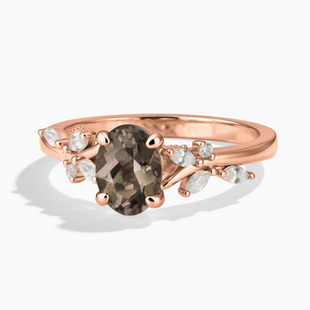 18KT Rose Gold Vermeil Oval Smoky Quartz Branch-Like Ring - Sylvan Charm Front View